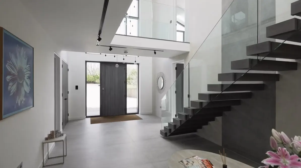 Large format porcelain floor in a bright entrance hall