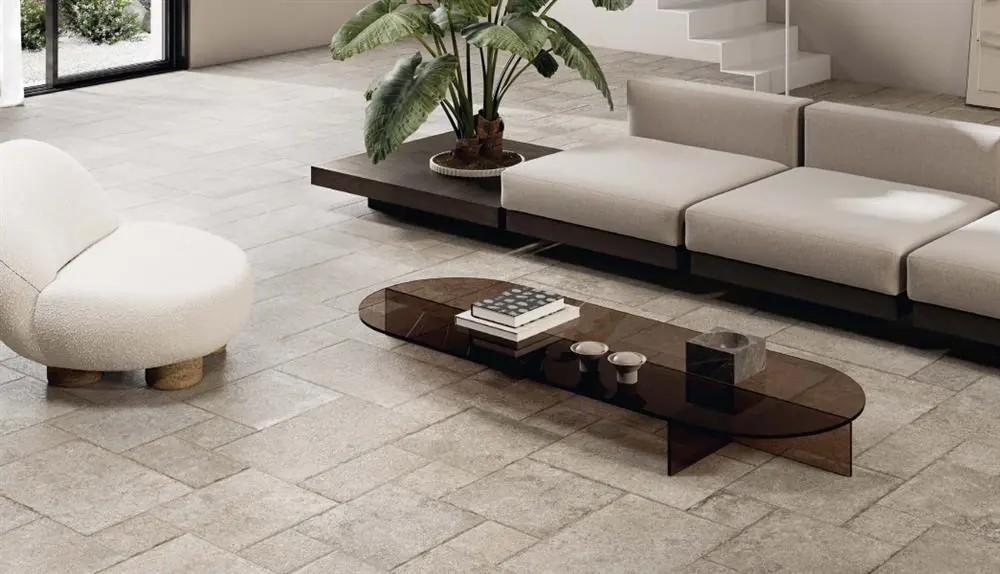 Gasc stone effect porcelain in a living room